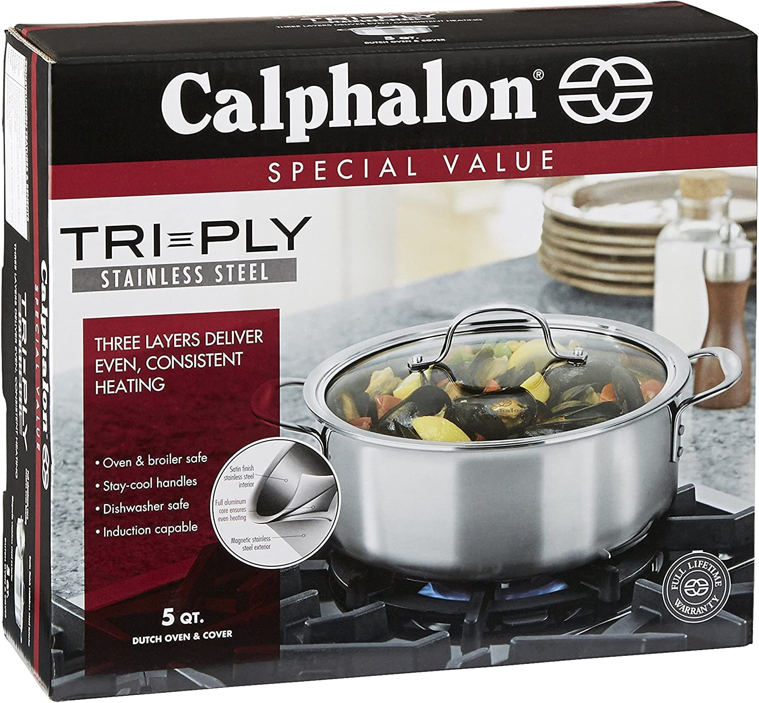 Calphalon Tri Ply Stainless Steel Cookware Dutch Oven 5 Quart